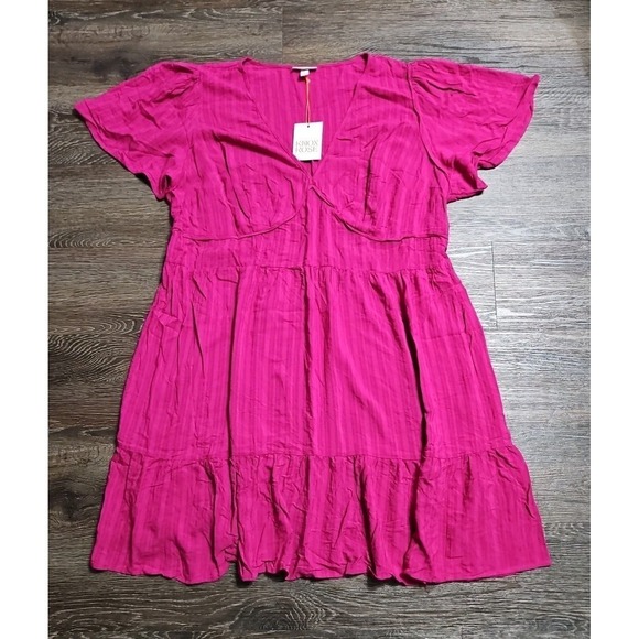 Knox Rose Plus Size 2X Short Sleeve A-line Dress In Magenta - Picture 3 of 11